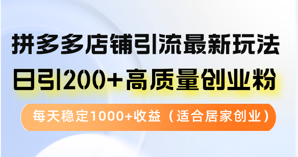 拼多多店铺引流最新玩法，日引200+高质量创业粉，每天稳定1000+收益(…