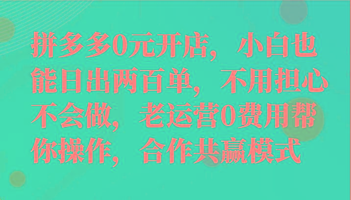 最新拼多多优质项目小白福利，两天销量过百单，不收费、老运营代操作