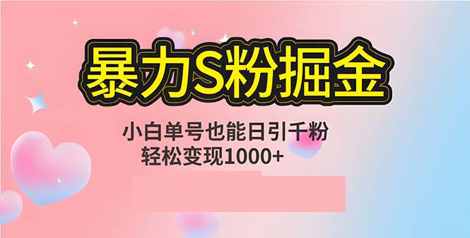 单人单机日引千粉，变现1000+，S粉流量掘金计划攻略